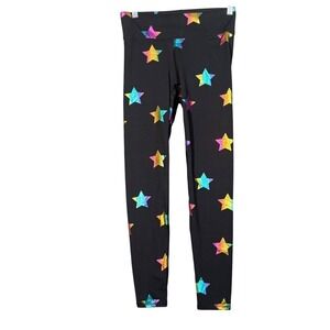 Terez UpLift Leggings in Black Rainbow Star Foil with Tall Band Small